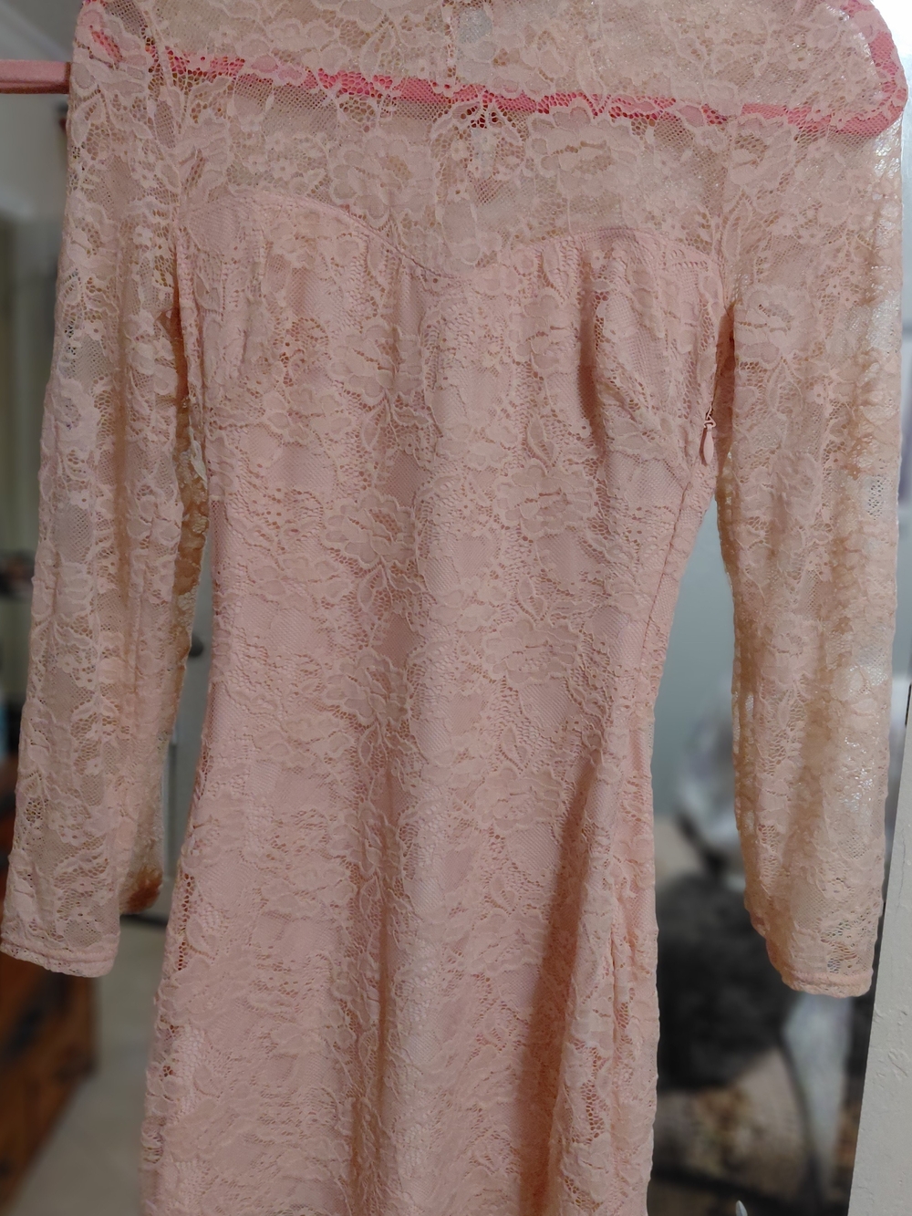bebe Lace Long Sleeve Dress in Blush Pink